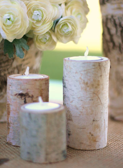 Handmade birch bark candle holders by Steven and Rae 