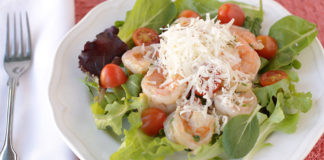 shrimp salad with cherry tomatoes and parmesan cheese featured photo